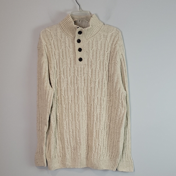 Tasso Elba cable knit mock neck cream cotton sweater - Picture 1 of 9